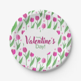 Fijne Valentijnsdag Roze Tulpen Papieren Bordje