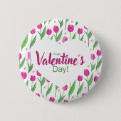 Fijne Valentijnsdag Roze Tulpen Ronde Button 5,7 Cm (Voorkant)