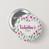 Fijne Valentijnsdag Roze Tulpen Ronde Button 5,7 Cm (Voorkant /achterkant)
