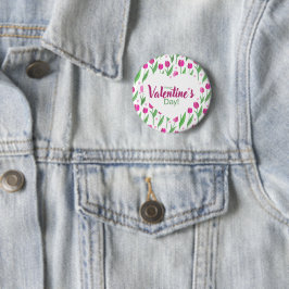 Fijne Valentijnsdag Roze Tulpen Ronde Button 5,7 Cm