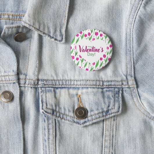 Fijne Valentijnsdag Roze Tulpen Ronde Button 5,7 Cm (In situ)