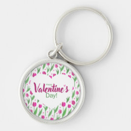 Fijne Valentijnsdag Roze Tulpen Sleutelhanger