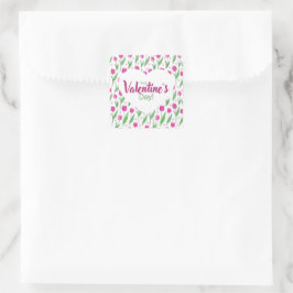 Fijne Valentijnsdag Roze Tulpen Vierkante Sticker