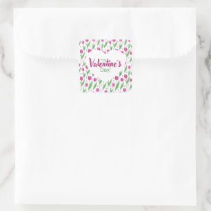 Fijne Valentijnsdag Roze Tulpen Vierkante Sticker
