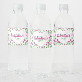 Fijne Valentijnsdag Roze Tulpen Waterfles Etiket