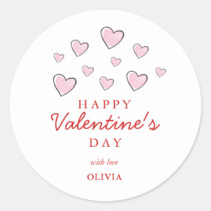 Fijne Valentijnsdag Roze & Witte Harten Ronde Sticker