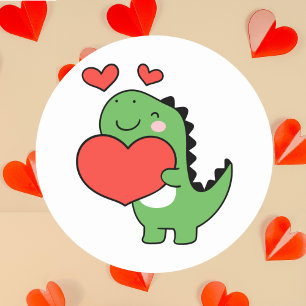 Fijne Valentijnsdag Schattige Dinosaurus Rode Hart Ronde Sticker