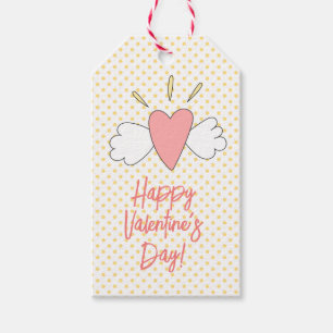 Fijne Valentijnsdag! Schattige gevleugeld hart Cadeaulabel