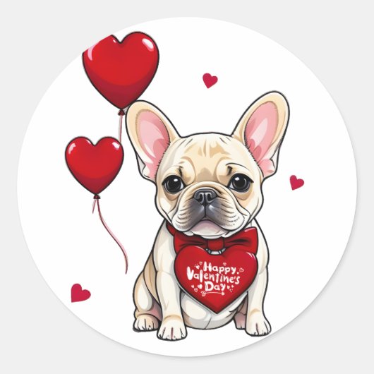 Fijne Valentijnsdag! Schattigee Franse buldog Ronde Sticker (Voorkant)