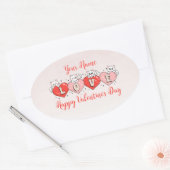 Fijne Valentijnsdag, Schattigee katten met harten Ovale Sticker (Envelop)