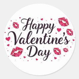 Fijne Valentijnsdag sticker met lippenstift kusjes