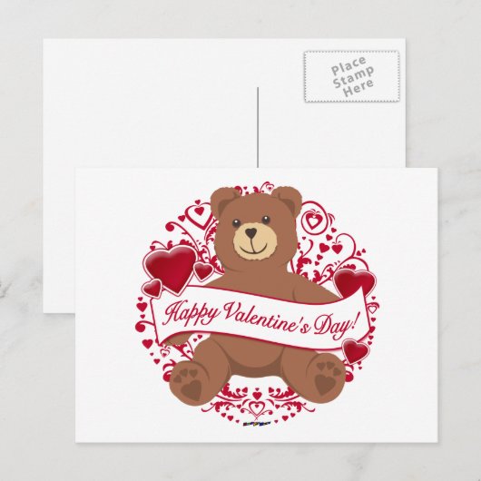 Fijne Valentijnsdag! Teddy Bear Feestdagenkaart (Voorkant / Achterkant)