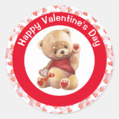 Fijne Valentijnsdag Teddy Bear Hearts Ronde Sticker (Voorkant)