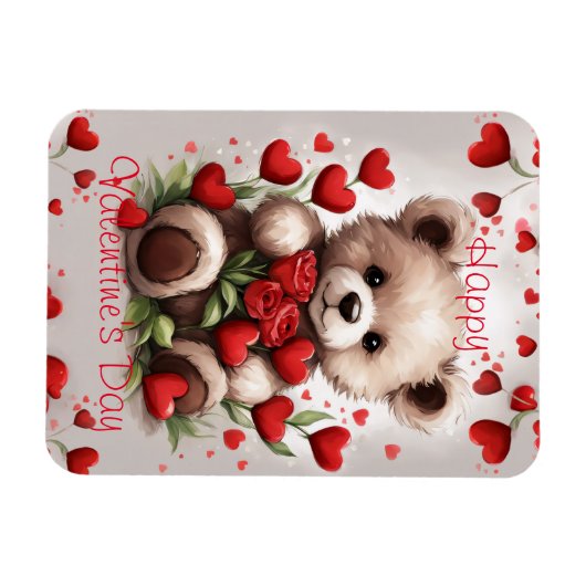 Fijne Valentijnsdag Teddy Bear Love Hearts Magneet (Horizontaal)