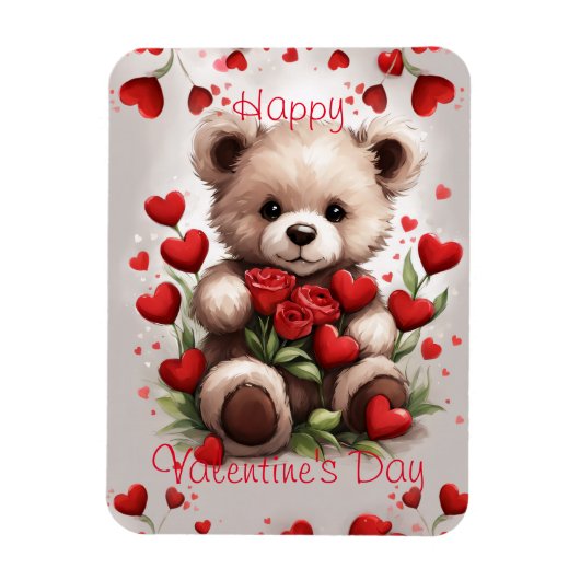Fijne Valentijnsdag Teddy Bear Love Hearts Magneet (Verticaal)