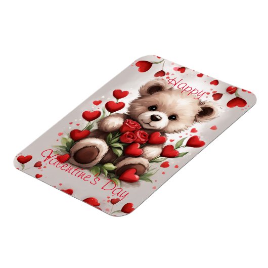 Fijne Valentijnsdag Teddy Bear Love Hearts Magneet (Linkerzijde)