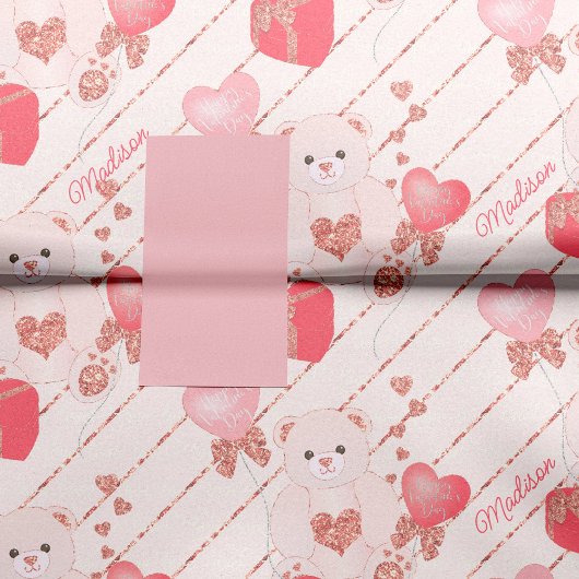 Fijne Valentijnsdag Teddy Bear Pattern op Roze Tissuepapier