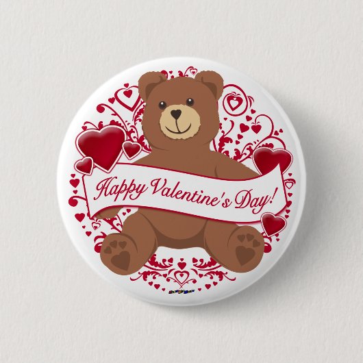 Fijne Valentijnsdag! Teddy Bear Ronde Button 5,7 Cm (Voorkant)