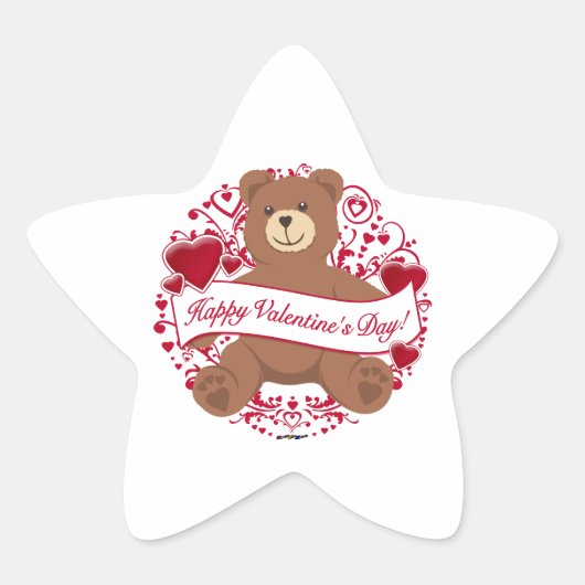 Fijne Valentijnsdag! Teddy Bear Ster Sticker (Voorkant)