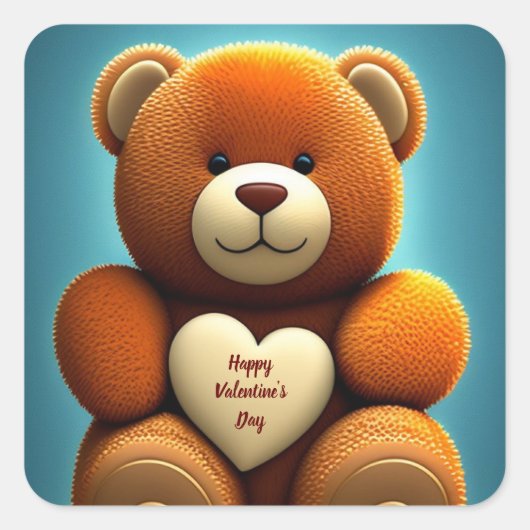 Fijne Valentijnsdag Teddy Bear Vierkante Sticker (Voorkant)