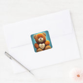 Fijne Valentijnsdag Teddy Bear Vierkante Sticker (Envelop)