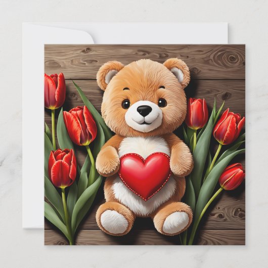 Fijne Valentijnsdag Teddybeer Feestdagenkaart (Voorkant)
