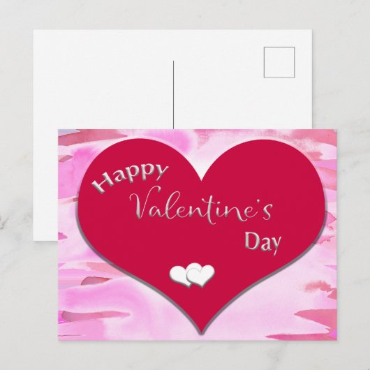 Fijne Valentijnsdag Tekst in rood hart Briefkaart (Voorkant / Achterkant)