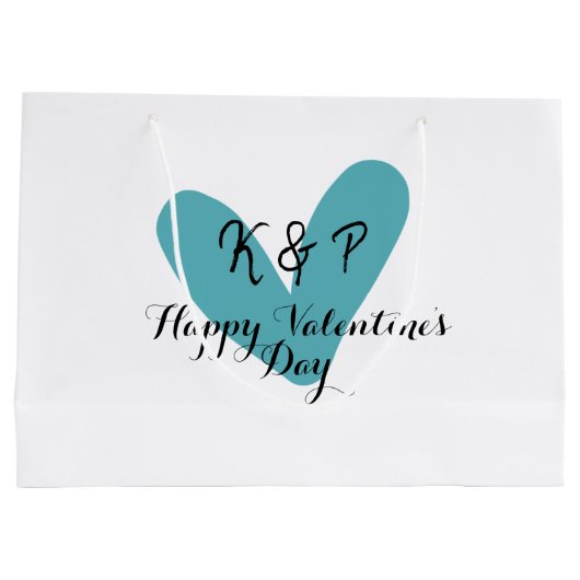 Fijne Valentijnsdag turkoois hart naam letter  Groot Cadeauzakje (Achterkant)