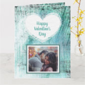 Fijne Valentijnsdag turquoise en blauwe fotocard Kaart (Gele Bloem)