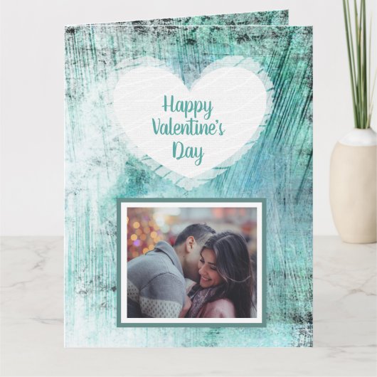 Fijne Valentijnsdag turquoise en blauwe fotocard Kaart (Voorkant)