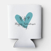 Fijne Valentijnsdag turquoise hart naam letter  Blikjeskoeler (Achterkant)