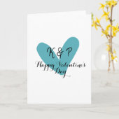 Fijne Valentijnsdag turquoise hart naam letter  Kaart (Gele Bloem)