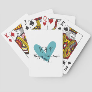 Fijne Valentijnsdag turquoise hart naam letter Pokerkaarten