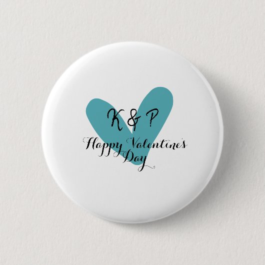 Fijne Valentijnsdag turquoise hart naam letter  Ronde Button 5,7 Cm (Voorkant)