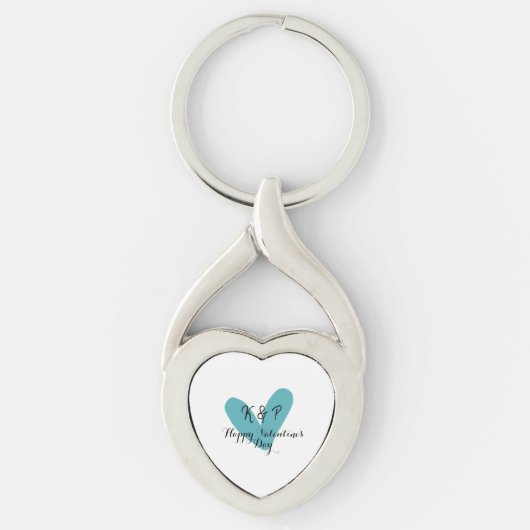 Fijne Valentijnsdag turquoise hart naam letter  Sleutelhanger (Voorkant)