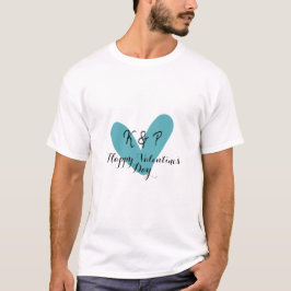 Fijne Valentijnsdag turquoise hart naam letter  T-shirt