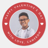 Fijne Valentijnsdag van aangepaste naam foto kinde Ronde Sticker (Voorkant)