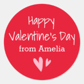 Fijne Valentijnsdag van aangepaste naam rood Ronde Sticker (Voorkant)