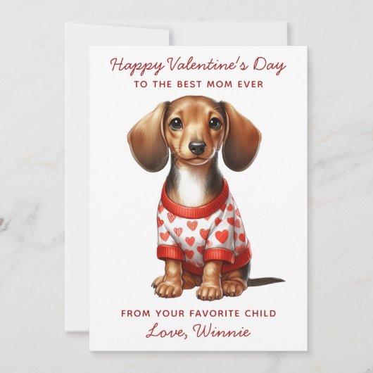 Fijne Valentijnsdag van de hond Schattige Dachshun Feestdagenkaart (Voorkant)