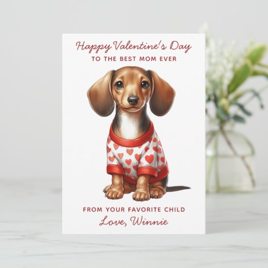 Fijne Valentijnsdag van de hond Schattige Dachshun Feestdagenkaart (Staand voorkant)