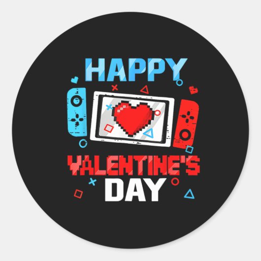 Fijne Valentijnsdag Videospel Controller Hart B Ronde Sticker (Voorkant)