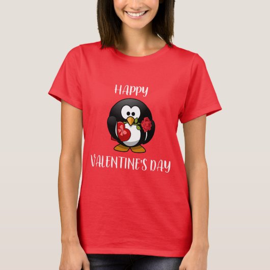 Fijne Valentijnsdag voor vrouwen Cute Penguin T Sh T-shirt (Voorkant)