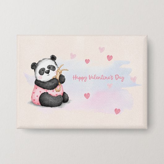 Fijne Valentijnsdag Waterverf Hart Panda Konijn Button (Voorkant)