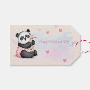 Fijne Valentijnsdag Waterverf Hart Panda Konijn Cadeaulabel