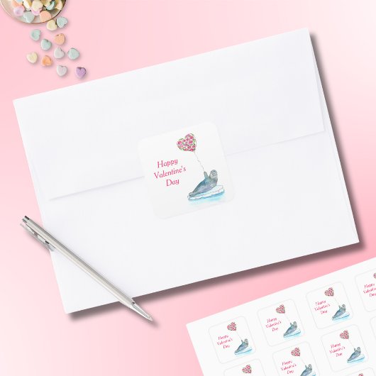 Fijne Valentijnsdag Waterverf verzegeling met hart Vierkante Sticker