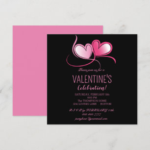 Fijne Valentijnsdag, zoete roze harten,  Uitnodigi Kaart
