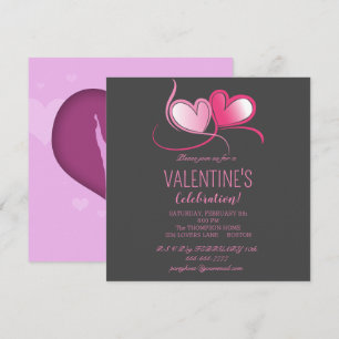 Fijne Valentijnsdag, zoete roze harten,  Uitnodigi Kaart