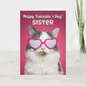 Fijne Valentijnsdag Zuster Cute Cat Feestdagen Kaart (Voorkant)