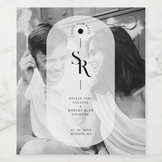 Fijne Vellum Transparantie Elegant Zwart & Wit Wijn Etiket (Enkel label)