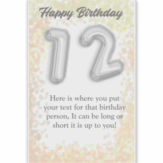 Fijne verjaardag 12-jarige sticker (Voorkant)